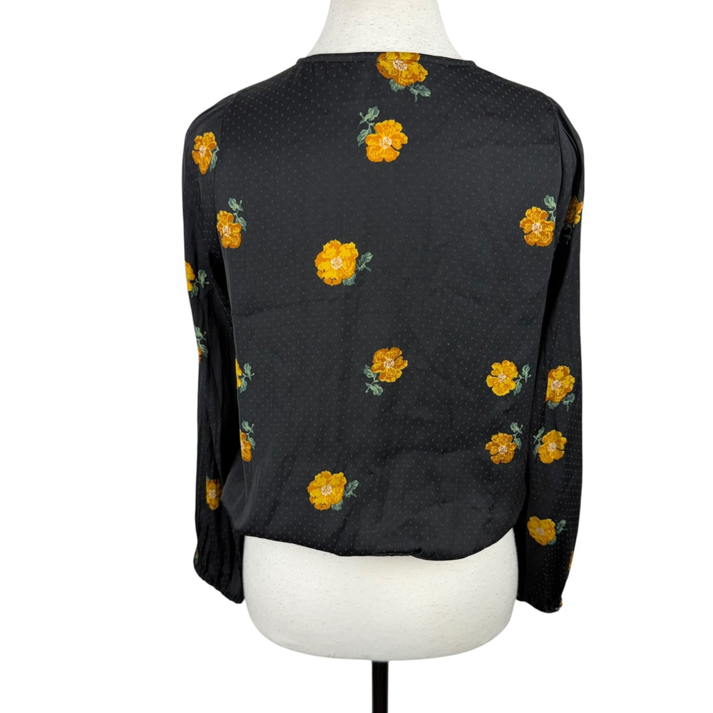 Madewell Black Floral Wrap Blouse Romantic Sheer Long Sleeve XS - Picture 5 of 11